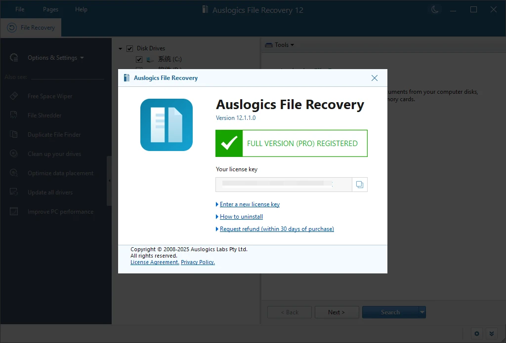 文件删除恢复工具Auslogics File Recovery Pro英文版v12.1.1